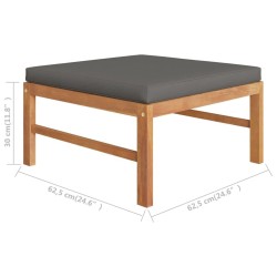 Repose-pied avec coussin gris foncé Bois de teck massif 