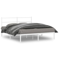 Cadre de lit métal sans matelas et tête de lit blanc 150x200 cm 