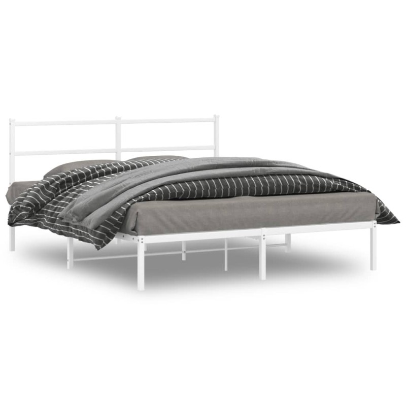 Cadre de lit métal sans matelas et tête de lit blanc 150x200 cm 