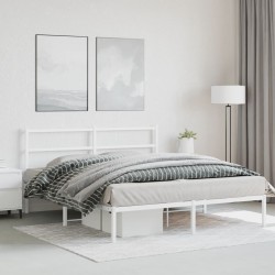 Cadre de lit métal sans matelas et tête de lit blanc 150x200 cm 