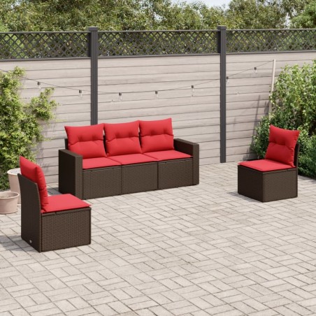 Salon de jardin avec coussins 5 pcs marron résine tressée 