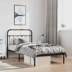 Cadre de lit métal sans matelas avec tête de lit noir 100x190cm 