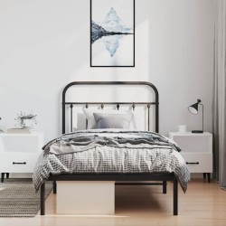 Cadre de lit métal sans matelas avec tête de lit noir 100x190cm 