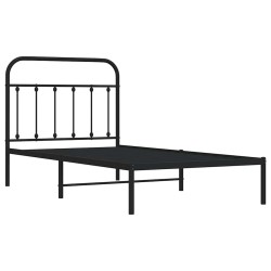Cadre de lit métal sans matelas avec tête de lit noir 100x190cm 