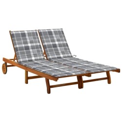 Chaise longue de jardin 2 places avec coussins Acacia solide 