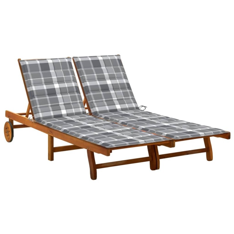 Chaise longue de jardin 2 places avec coussins Acacia solide Chaise longue de jardin 2 places avec coussins Acacia solide