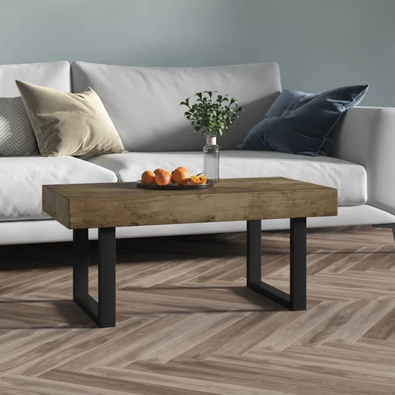 Table basse Marron foncé et noir 90x45x40 cm MDF et fer Table basse Marron foncé et noir 90x45x40 cm MDF et fer