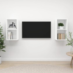 Meubles TV muraux 2 pcs Blanc Bois d'ingénierie 