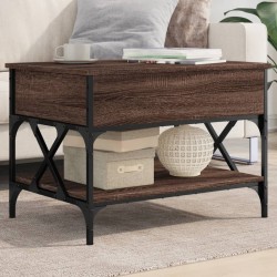 Table basse chêne marron 70x50x50 cm bois d'ingénierie et métal 