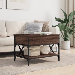 Table basse chêne marron 70x50x50 cm bois d'ingénierie et métal 
