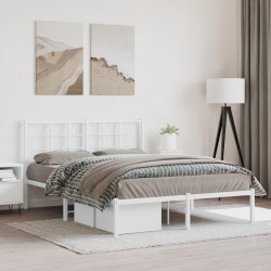 Cadre de lit métal sans matelas et tête de lit blanc 140x200 cm 