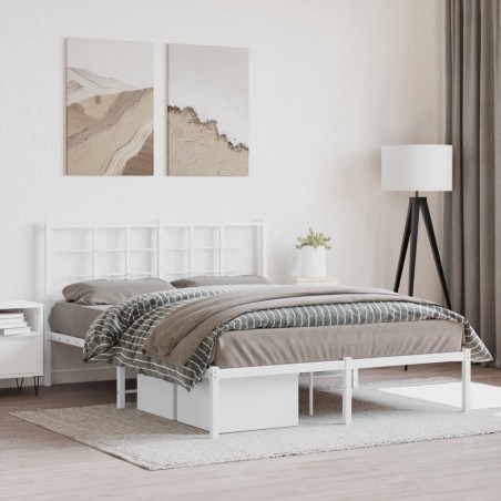 Cadre de lit métal sans matelas et tête de lit blanc 140x200 cm 