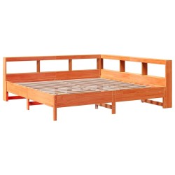 Lit bibliothèque sans matelas cire marron 200x200 cm pin massif 