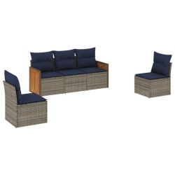 Salon de jardin 5 pcs avec coussins gris résine tressée 