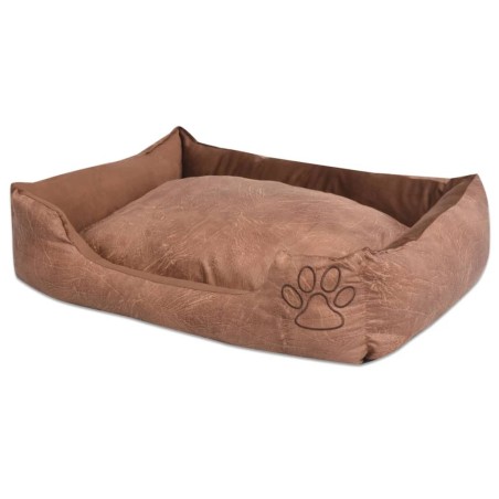 Lit pour chiens avec coussin Cuir artificiel PU Taille S Beige 