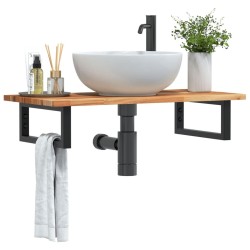 Étagère de vasque murale acier et bois massif d'acacia 