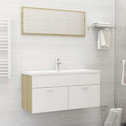 Ensemble de meubles de salle de bain 2pcs blanc et chêne sonoma 