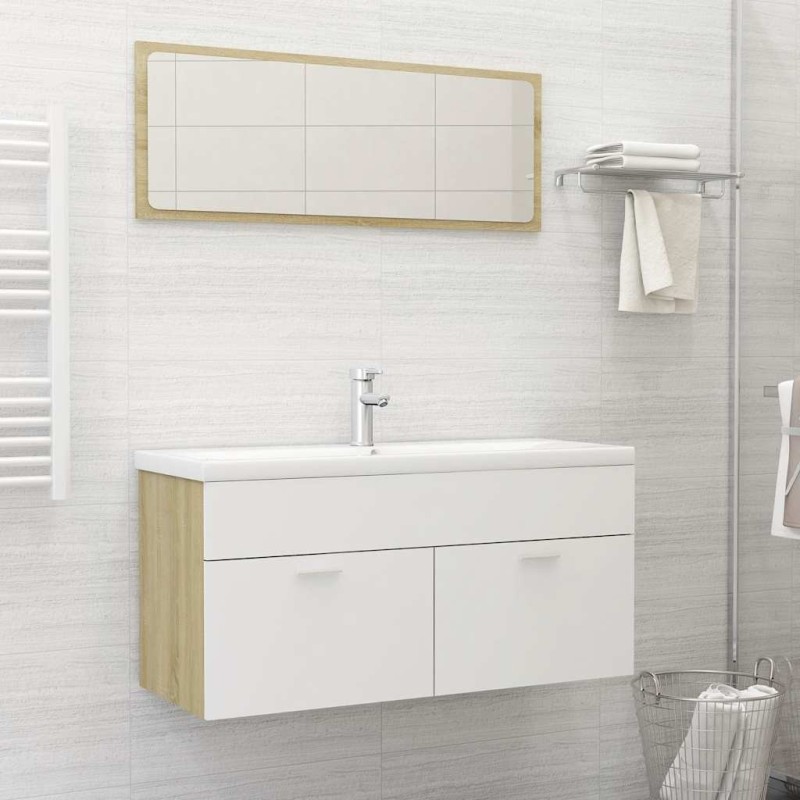 Ensemble de meubles de salle de bain 2pcs blanc et chêne sonoma Ensemble de meubles de salle de bain 2pcs blanc et chêne sonoma
