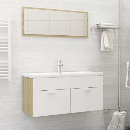 Ensemble de meubles de salle de bain 2pcs blanc et chêne sonoma 