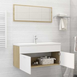 Ensemble de meubles de salle de bain 2pcs blanc et chêne sonoma 