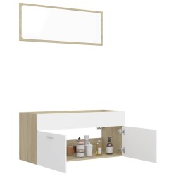 Ensemble de meubles de salle de bain 2pcs blanc et chêne sonoma 