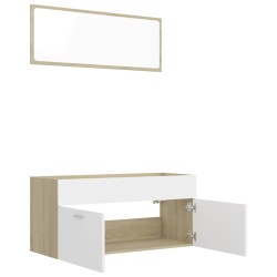 Ensemble de meubles de salle de bain 2pcs blanc et chêne sonoma 