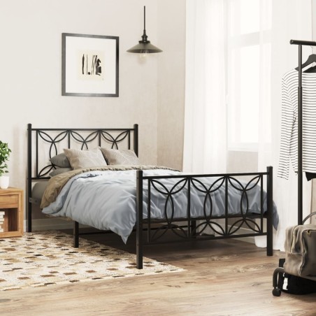 Cadre de lit métal sans matelas avec pied de lit noir 100x190cm 