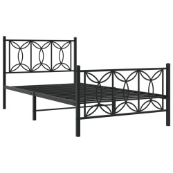 Cadre de lit métal sans matelas avec pied de lit noir 100x190cm 