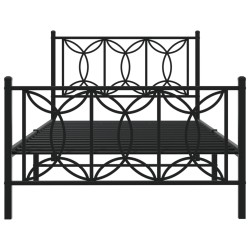 Cadre de lit métal sans matelas avec pied de lit noir 100x190cm 