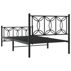 Cadre de lit métal sans matelas avec pied de lit noir 100x190cm 