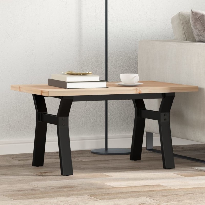 Table basse cadre en Y 80x50x40,5cm bois de pin massif et acier Table basse cadre en Y 80x50x40,5cm bois de pin massif et acier