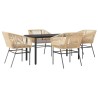 Ensemble à manger jardin coussins 5pcs marron poly rotin verre 