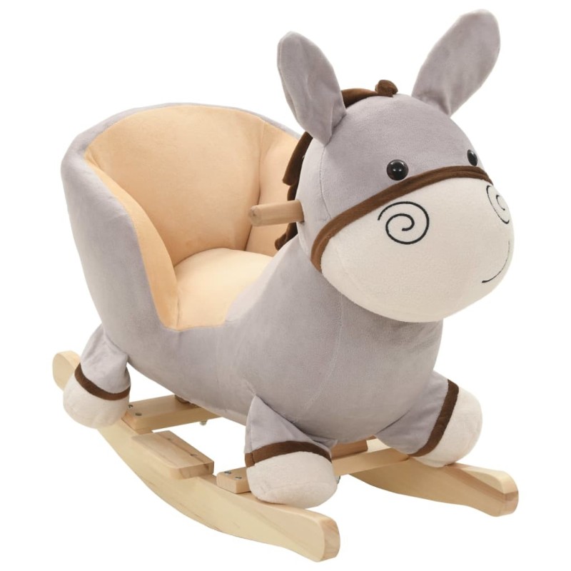 Âne à bascule avec dossier Peluche 60x32x55 cm Gris 
