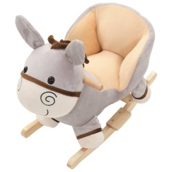 Âne à bascule avec dossier Peluche 60x32x55 cm Gris 