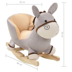 Âne à bascule avec dossier Peluche 60x32x55 cm Gris 