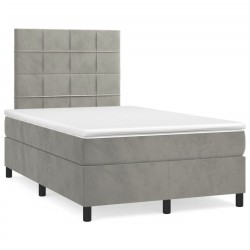 Sommier à lattes de lit et matelas gris clair 120x190cm velours 