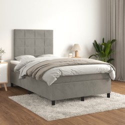 Sommier à lattes de lit et matelas gris clair 120x190cm velours 