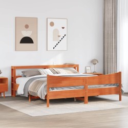 Cadre de lit et tête de lit cire marron 180x200 cm bois de pin 