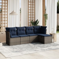 Salon de jardin 5 pcs avec coussins gris résine tressée 