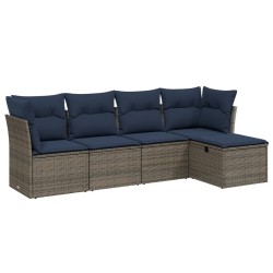 Salon de jardin 5 pcs avec coussins gris résine tressée 