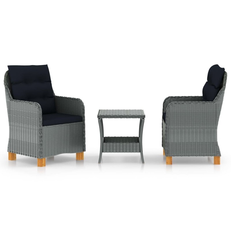 Salon de jardin 3 pcs avec coussins Résine tressée Gris clair 