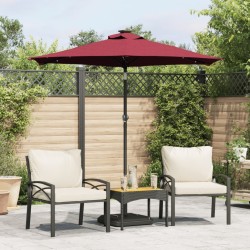 Parasol de jardin avec LED mât en acier bordeaux 225x225x212 cm 