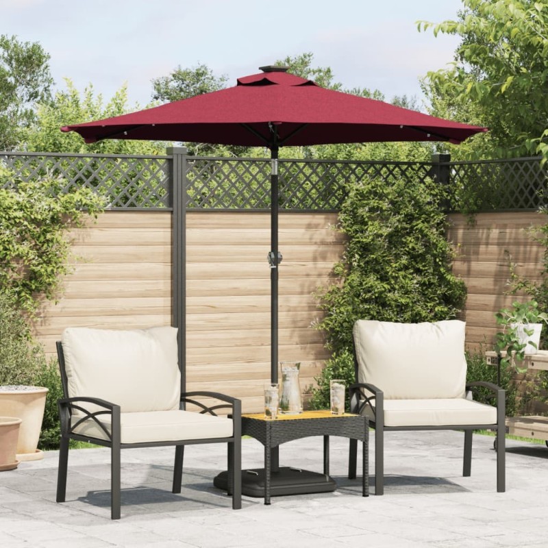 Parasol de jardin avec LED mât en acier bordeaux 225x225x212 cm 