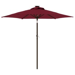 Parasol de jardin avec LED mât en acier bordeaux 225x225x212 cm 