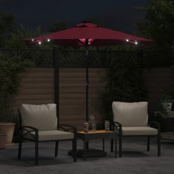 Parasol de jardin avec LED mât en acier bordeaux 225x225x212 cm 