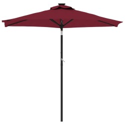 Parasol de jardin avec LED mât en acier bordeaux 225x225x212 cm 