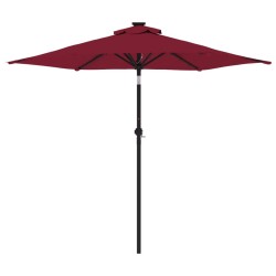 Parasol de jardin avec LED mât en acier bordeaux 225x225x212 cm 