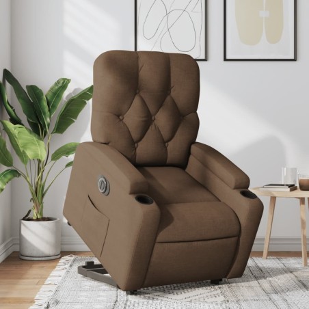 Fauteuil inclinable électrique marron tissu 