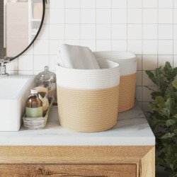 Paniers de rangement 2 pcs beige et blanc Ø28x28 cm coton 