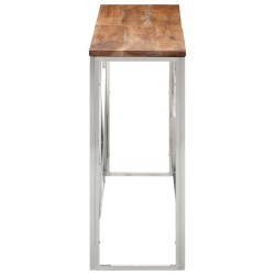 Table console argenté acier inoxydable et bois massif d'acacia 